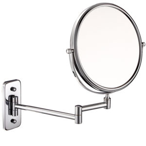 Wall mounted mirror,8 inch chrome,hotel supplies ireland,mirror,foldable,mounted easily,tilts,rotates,swivels into position,hotel mirror,hospitality products